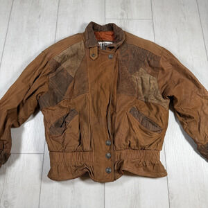 Lanique Vintage Leather Jacket Art-To-Wear 80's Tan Brown Patchwork Paisley Smal